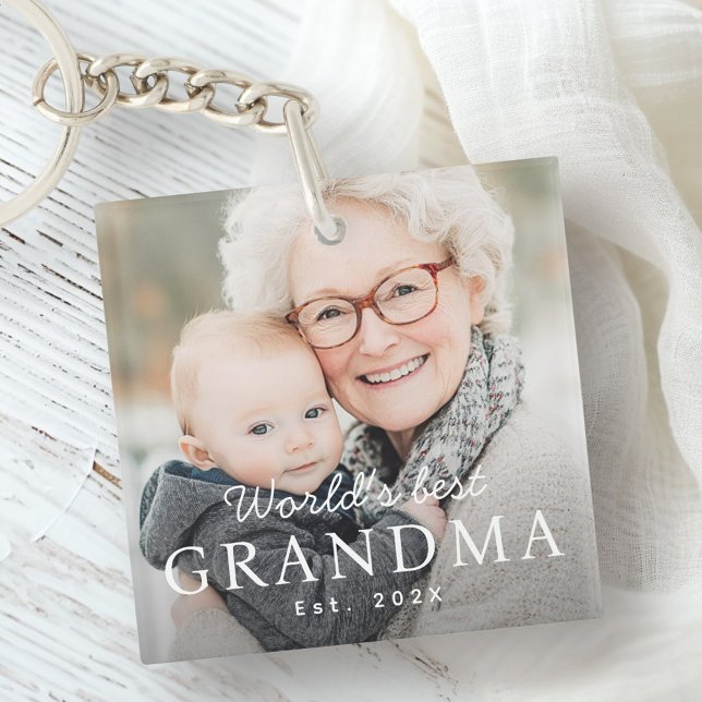 Foton från världens bästa mormor-mormor under det  (World's best grandma grandmother est year photo keychain)