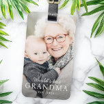 Foton från världens bästa mormor-mormor under det  bagagebricka<br><div class="desc">Loggtagg med anpassningsbarnas foto och texten "Världens bästa mormor" med anpassningsbar år eller annan text nedan.</div>