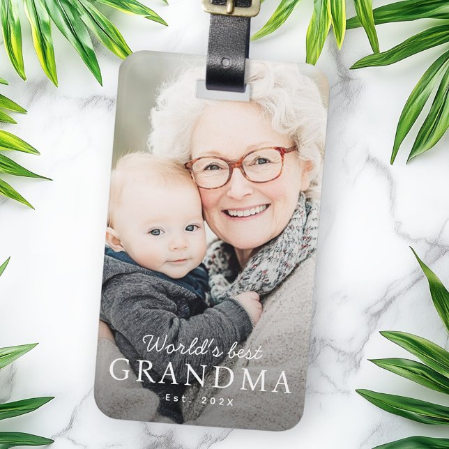 Foton från världens bästa mormor-mormor under det  bagagebricka (World's best grandma grandmother est year photo luggage tag)