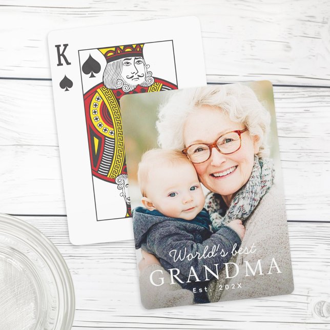Foton från världens bästa mormor-mormor under det  casinokort (World's best grandma grandmother est year photo poker cards)