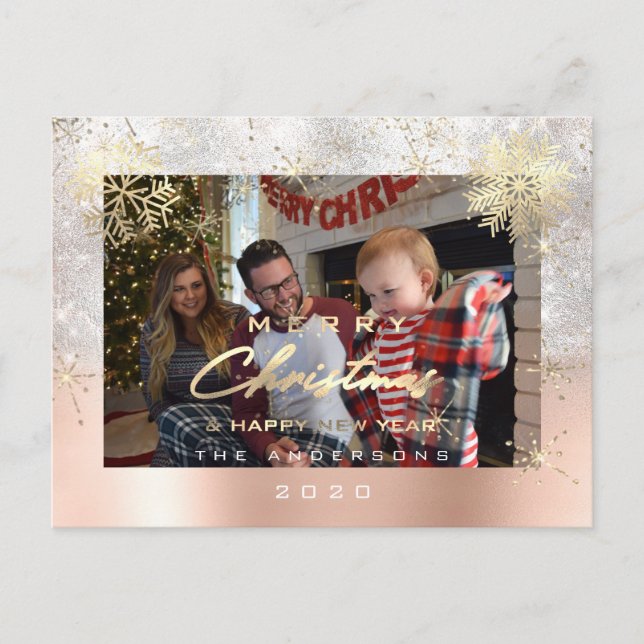Foton god jul Lycklig år Guld Grått Glitter  Vykort (Framsida)