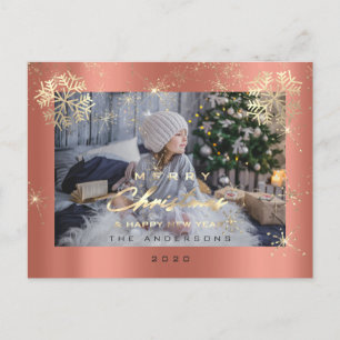 Foton god jul Lycklig år Guld Snö Ro Vykort