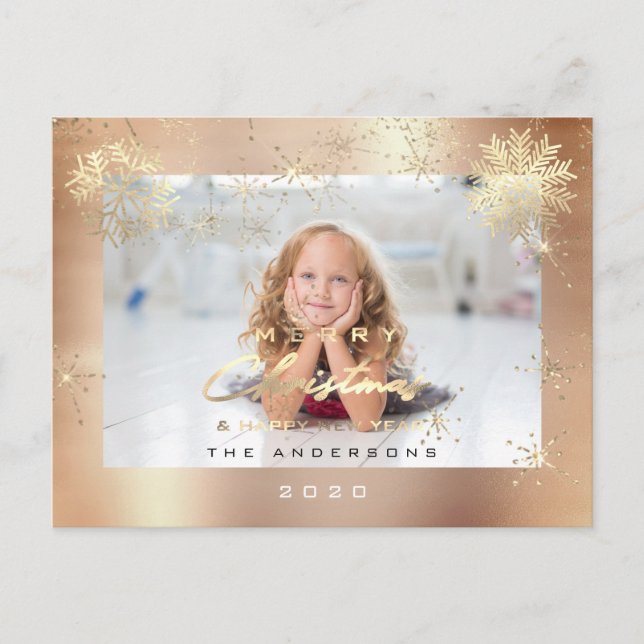 Foton god jul Lycklig år Guld Snö Ro Vykort (Framsida)