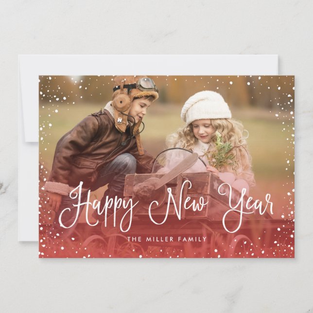Foton gott nytt år Snö Julkort (Framsida)