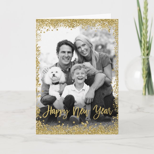 Foton guld Glitter Gräns Gott nytt år i Helgkort (Framsida)