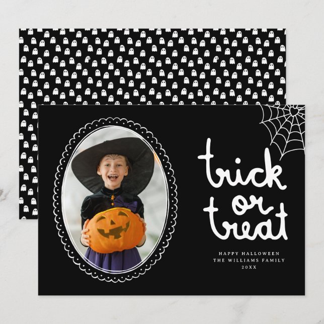 Foton hand plockade Ram Bus eller godis Halloween  Kort (Fram/baksida)