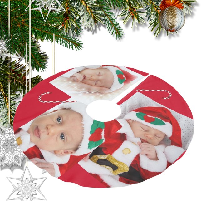 Foton i Anpassningsbarna Baby Candy cane Julgransmatta Borstad Polyester (Baby Candy Cane Your Custom Family Photos Brushed Polyester Tree Skirt)