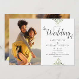 Foton i botaniskt grönt skript Bröllop Inbjudningar