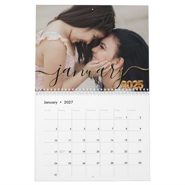 Foton i elegant Enkel uppspelningsskript-familjen Kalender (Jan 2027)