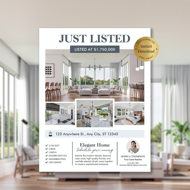 Foton i Gods - ny startbar redigerbar listfälla Reklamblad (Photos Real Estate New Home Editable Listing Flyer)
