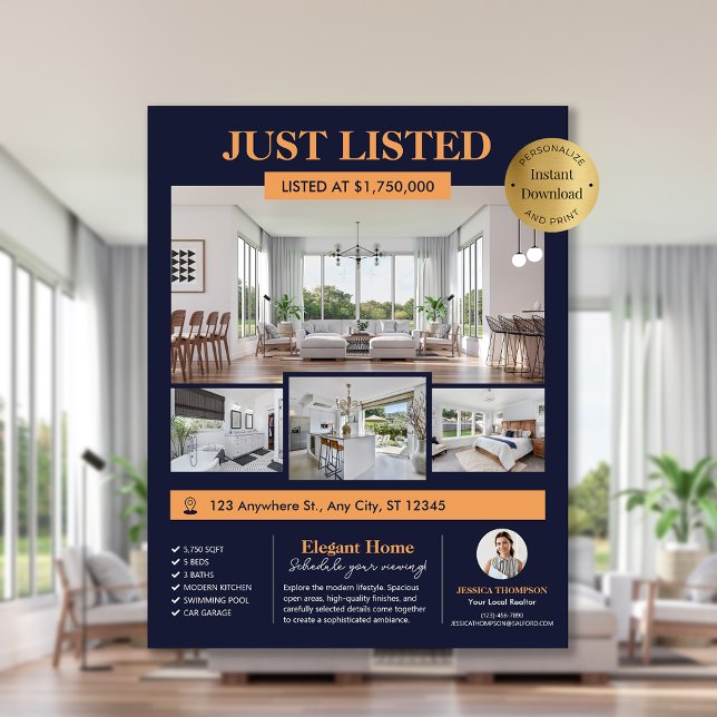 Foton i Gods - ny startbar redigerbar listfälla Reklamblad (Photos Real Estate New Home Editable Listing Flyer)