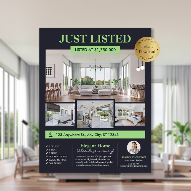 Foton i Gods - ny startbar redigerbar listfälla Reklamblad (Photos Real Estate New Home Editable Listing Flyer)