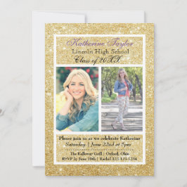 Foton i guld Glitter Studenten Inbjudningar