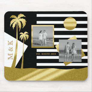 Foton i Guld Tropical Handflatan Träd Beach Insta Musmatta