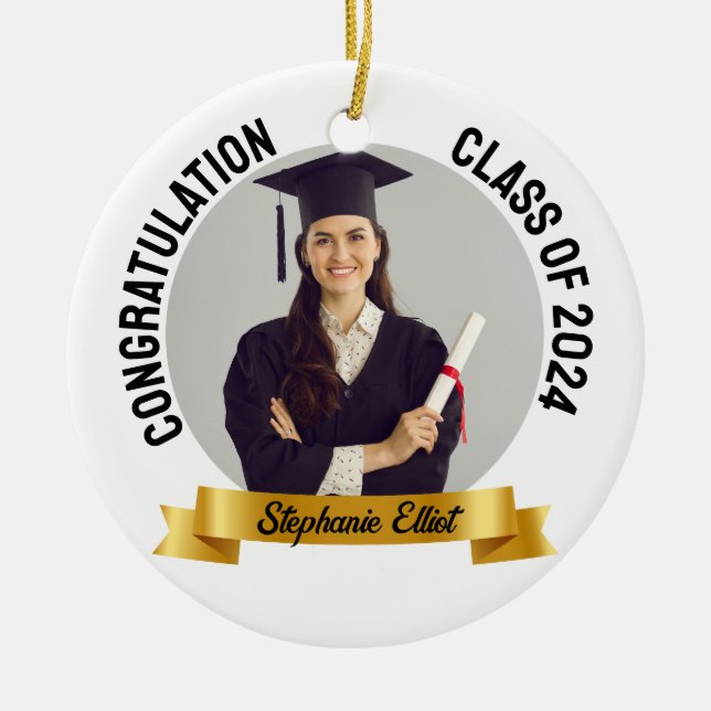Foton i studenten Guld i skolårsklass Julgransprydnad Keramik (Framsidan)