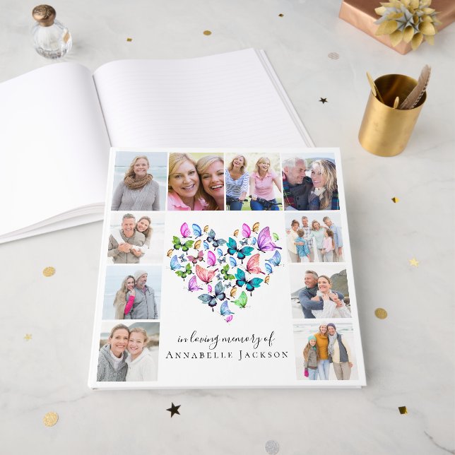 Foton, knappar, 12 x 12-minnesbegravningar gästböcker (Framsidan öppen)