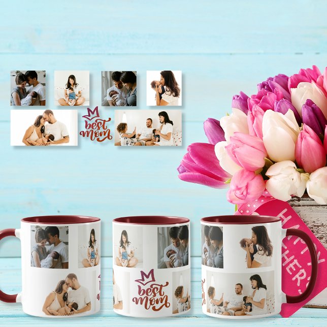 Foton med bästa Mamma 6-Anpassningsbar Mugg (Best Mom 6 Custom Photos Mug)