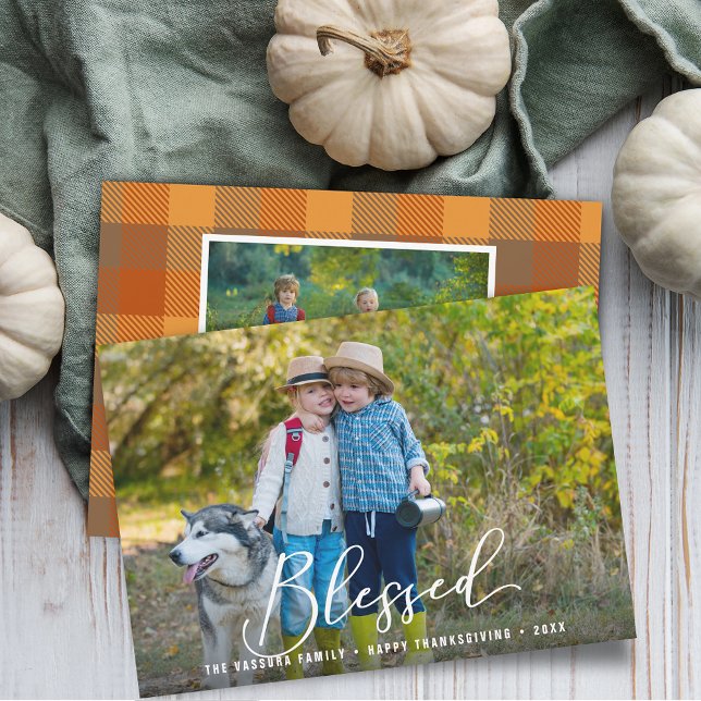Foton med färgad Thanksgiving Julkort (Blessed Thanksgiving Photos Holiday Card)