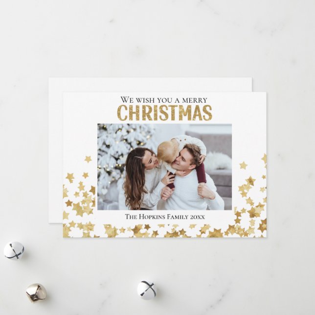 Foton med Guld-anpassningsbar - platt Helgdag-julk Julkort (Fram/Back In Situ)