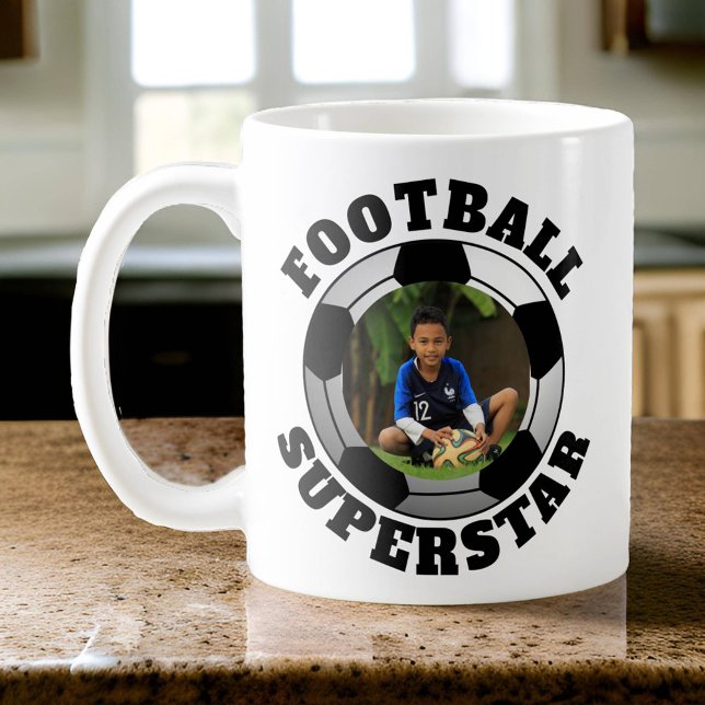 Foton med superstjärna i fotboll/fotboll kaffemugg (Photo Football Superstar Mug)