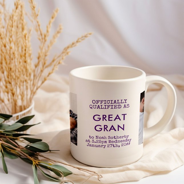 Foton och födelseattentat av Underbar Gran 2 Anpas Kaffemugg (Great Gran baby birth announcement photo mug)