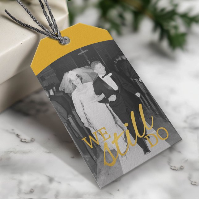 Foton på 50-årsdagen Bröllop - det gör vi fortfara Presentetikett (Custom Gift Tag)