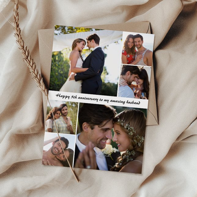 Foton på årsdagen lycklig Bröllop | Kollage Kort (Capture cherished memories and express heartfelt love in one beautifully crafted card.)