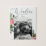 Foton på hans blommigt i kärlek pussel<br><div class="desc">Julhandskript med fotopussel "Underverk av hans kärlek" med religiösa rosa blommigt och skog gräs gren. Kontakta mig om du behöver fler artiklar.</div>