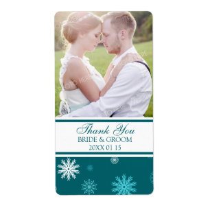 Foton Peacock Blue Snöflingor Winter Wedding Label Fraktsedel