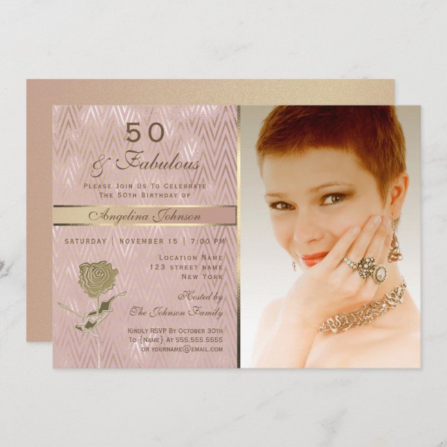 Foton ro Guld 50:e födelsedagen Inbjudningar (Fram/baksida)