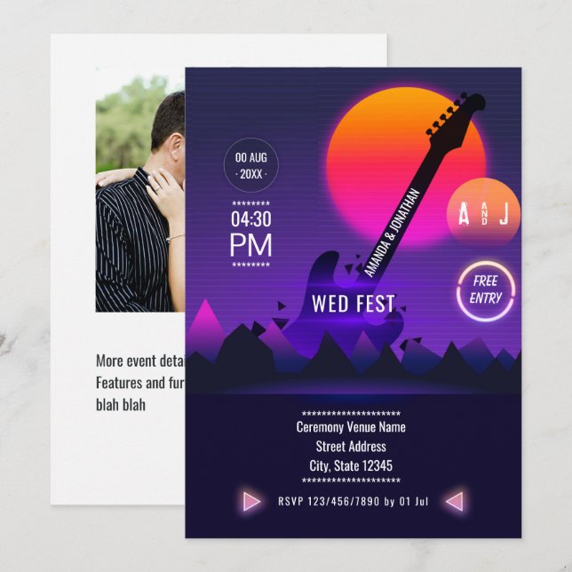 Foton rock and roll Bröllop Inbjudningar (Fram/baksida)