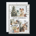 Foton silver Joy Kärlek Peace lycklig Hanukkah Gli Julkort<br><div class="desc">Det här kortet har ett modernt silver glitter ram med fyra (fyra)favoritbilder från personligens familj helgdag! Med glädje, kärlek och fred ord som är anpassade. Du kan ändra familjen namn genom att klicka på alternativet Anpassa den. Skicka det här kortet till alla dina kära för att önska dem en lycklig...</div>