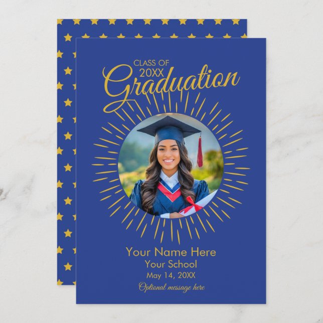 Foton Studenten Star-meddelande (Blue & Guld) Meddelande (Fram/baksida)