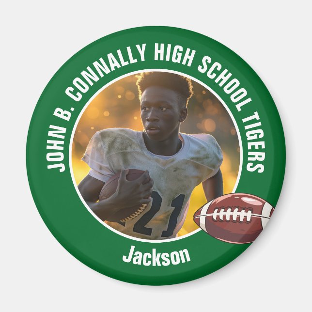 Foton till grönt High School Football Player Magnet (Framsidan)