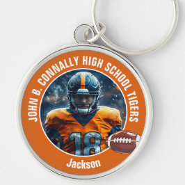 Foton till orange High School Football Player Rund Silverfärgad Nyckelring