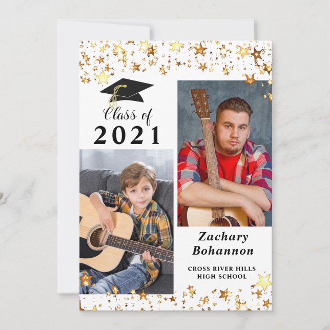 Foton till Studenten Black Guld Stars Photo Meddelande (Framsida)