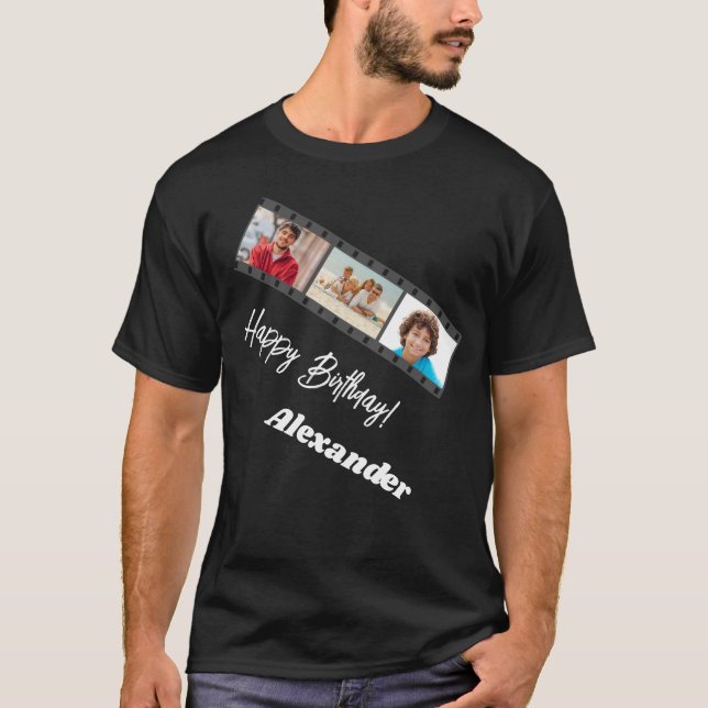 Fotonamn för födelsedagsman svart t shirt (Framsida)