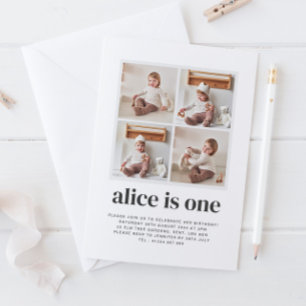 Fotoncollage 1-års födelsedagsinbjudan för flickor inbjudningar