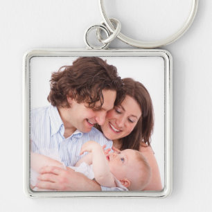 Fotonyckelkedja i Personligens familj Fyrkantig Silverfärgad Nyckelring