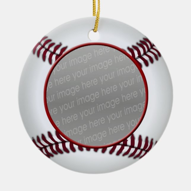 fotoornament för baseball boll julgransprydnad keramik (Framsidan)