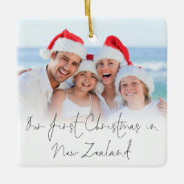 Fotoöverlägg 1:a jul Nya Zeeland Namn År Julgransprydnad Keramik