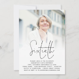 Fotoöverlägg med elegant-skript 60:e födelsedagen inbjudningar