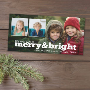 Fotoöverlägg, merry och Bright Helgdag Collage Julkort