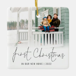 Fotoöverlägg Namn-år - första jul - nytt hem Julgransprydnad Keramik