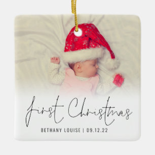 Fotoöverlägg Namn Baby Första julklapp Julgransprydnad Keramik