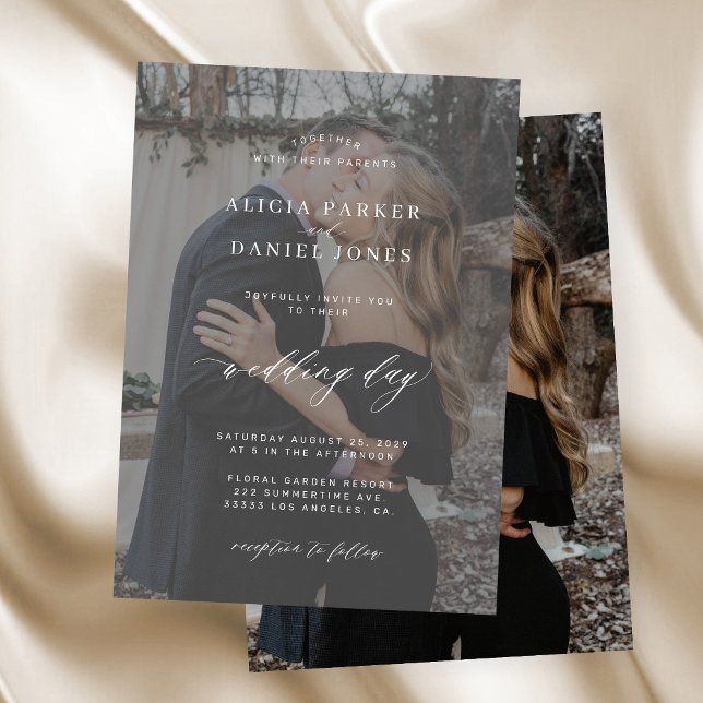 Fotoöverlägg svart och vitt modern bröllop inbjudningar (Skapare uppladdad)