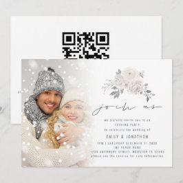 Fotoöverlägg Vit Blommig Följ Med Oss Kväll Bröllo Inbjudningar