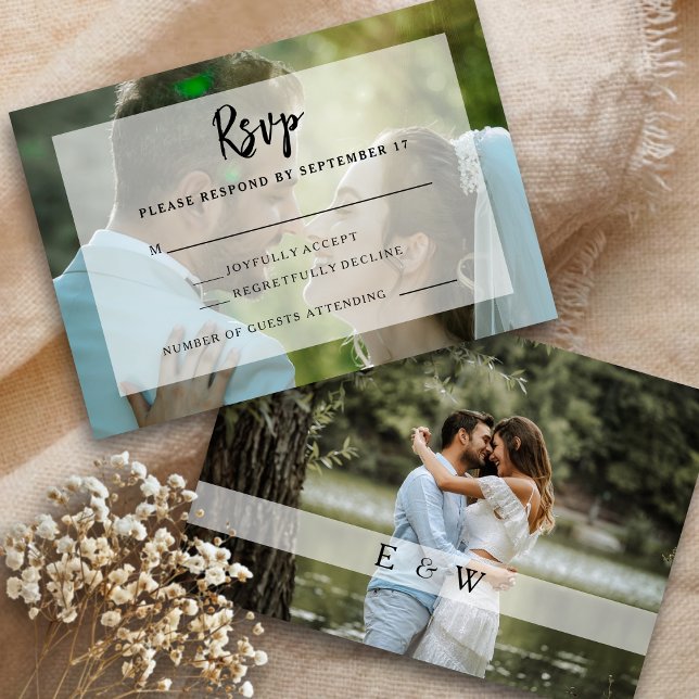 Fotoöverläggningskort för enkel Elegant OSA Kort (Simple Elegant Photo Overlay Wedding RSVP card)
