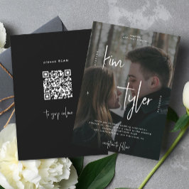 Fotoöverlagring QR-kod RSVP namn manus bröllop Inbjudningar