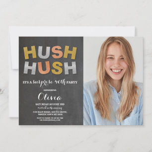 Fotoöverraskande Födelsedagsfest Hush Hush Metalli Inbjudningar